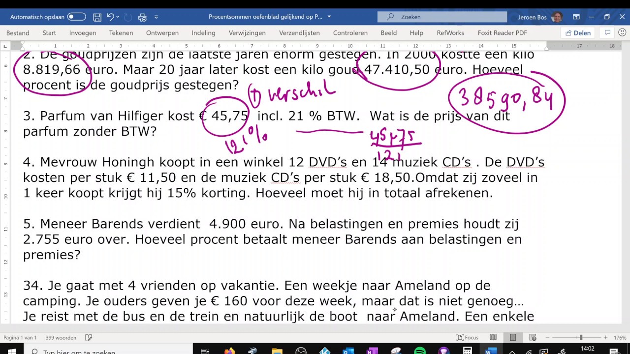 Uitleg procentenblad