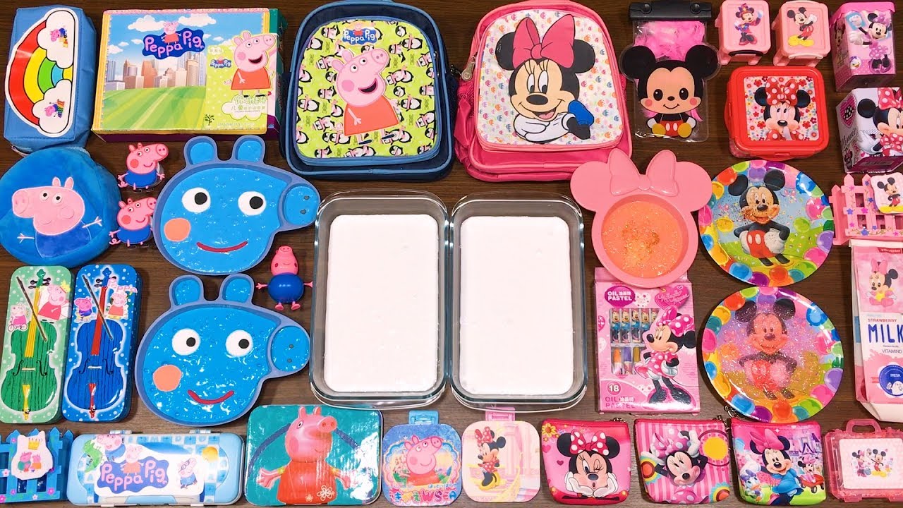 Special Series #27 BLUE PEPPA PIG vs PINK MICKEY MOUSE ! Mixing Random Things into FLULLY Slime
