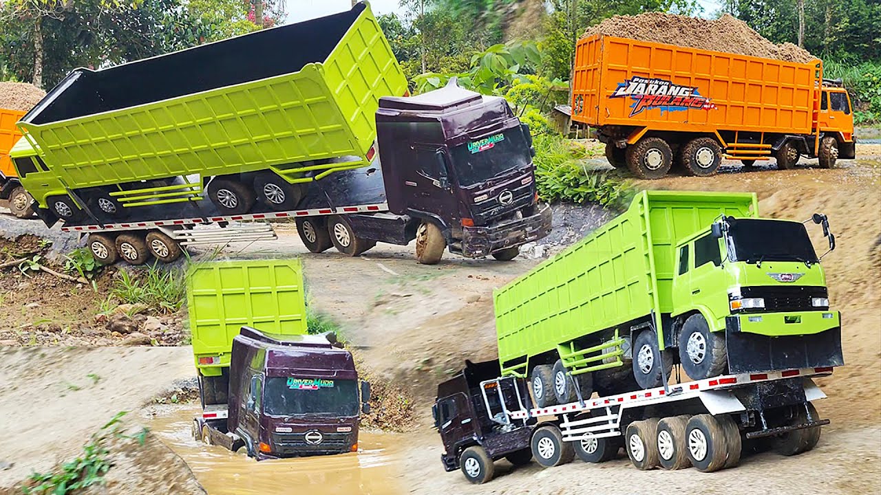 JALUR BANJIR Truk Trailer Muatan Truk Hino Truk Fuso 220Ps Muatan Pasir Laka Lintas Truk Rc Handmade