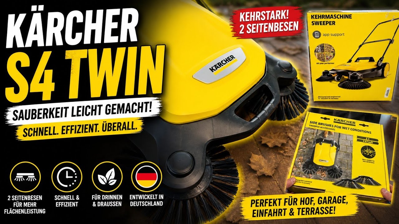Einfahrt fegen ohne Bücken - Kärcher Kehrmaschine S4 Twin - Vorstellung und Aufbau #karcher