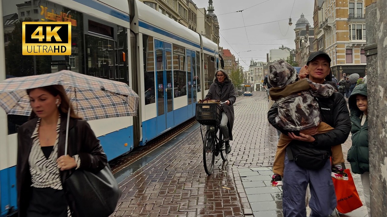 Amsterdam in October Rain – Immersive City Walk with Real Sounds | 4K