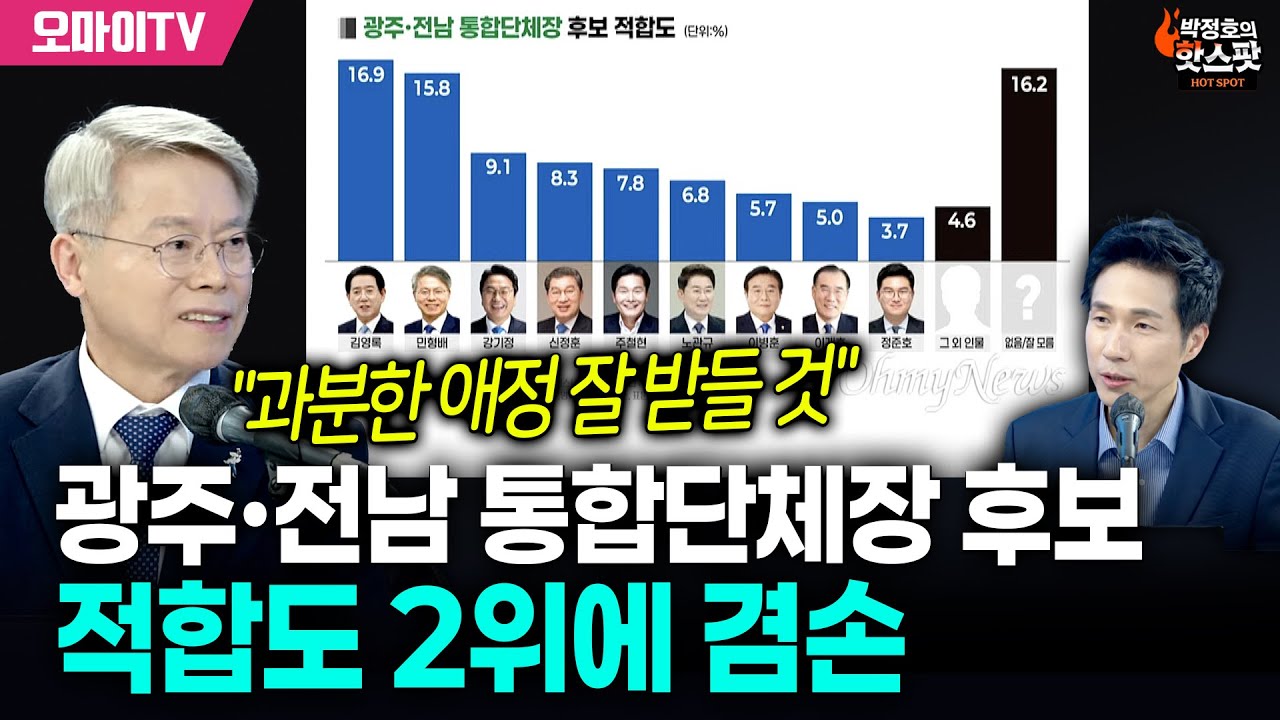 [박정호의 핫스팟+민형배] 광주·전남 통합단체장 후보 적합도 2위에 겸손 "과분한 애정 잘 받들 것"