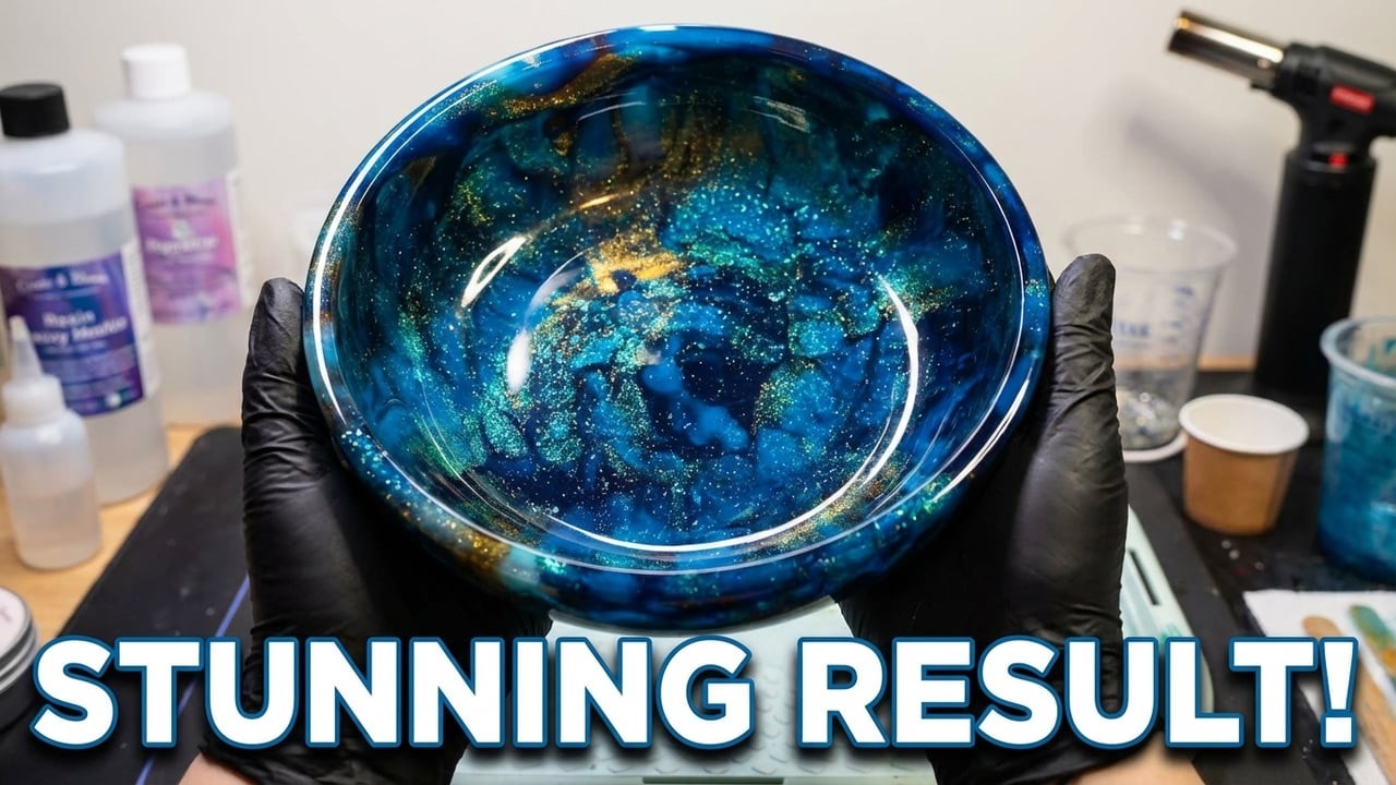 267 Blue & Gold Epoxy Resin Bowl | Satisfying Pouring Process | 4K