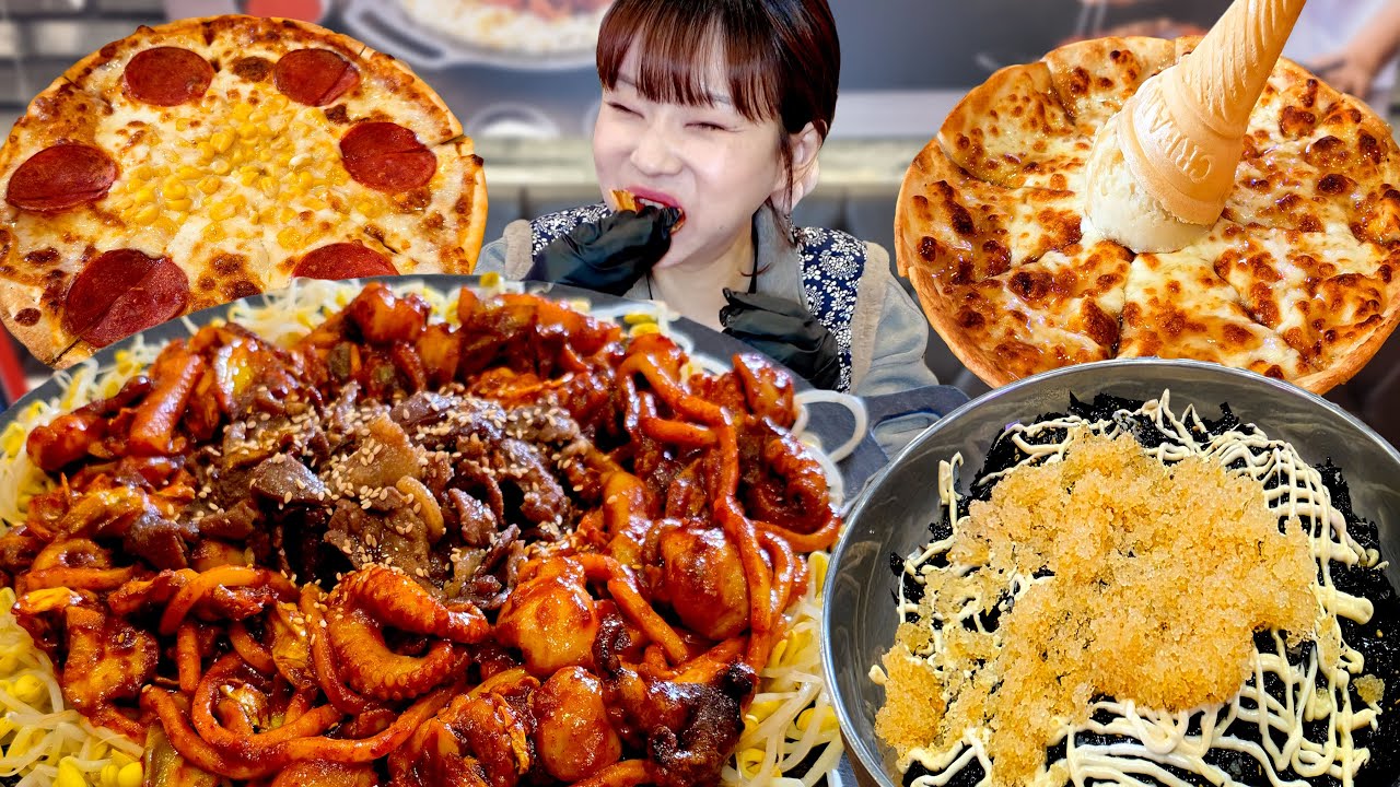 🔥다 먹으면 30만원🔥 2.95kg 🐙쭈꾸미 불고기 먹방! 페퍼로니피자🍕고구마치즈피자 날치알 주먹밥 까지 제한시간 25분 도전 하고 왔어요😝