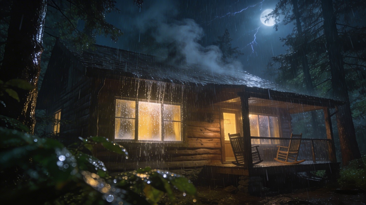 Heavy Rain on Cabin Roof in Forest ⛈️ 8 Hours Rain Sounds for Deep Sleep | Thunderstorm Ambience