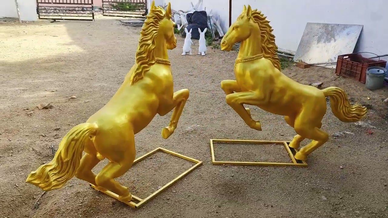 fiber Statues Gold Horses | Goldn Horse Fiber Statues| 9390545974