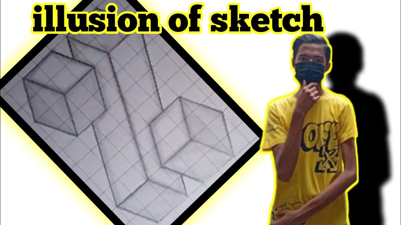 Draw a cube illusion of sketch of graph paper 
