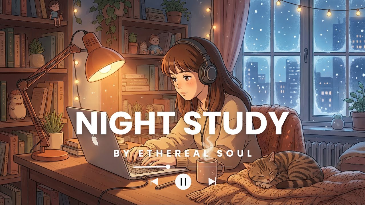 Winter Night Study Session ❄️ Soft Lo-Fi + Snowfall Ambience