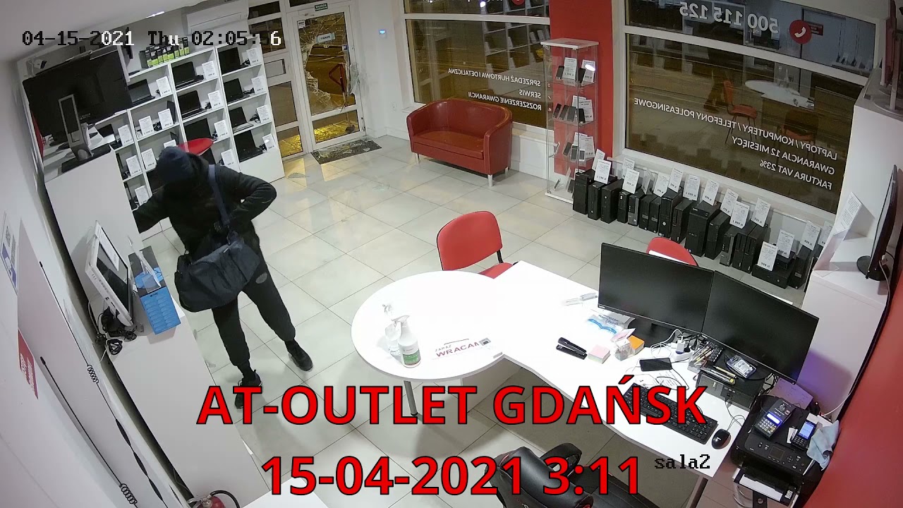 Kradzież telefon&oacute;w, kradzież laptopa, włamanie do sklepu At-Outlet
