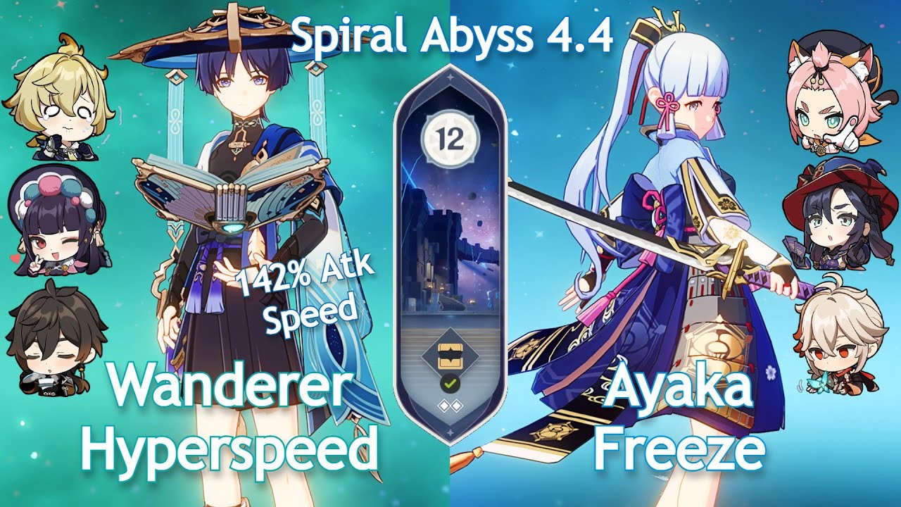 NEW Spiral Abyss 4.4! C0 Wanderer Hyperspeed x C0 Ayaka Freeze | Floor 12 9 Stars | Genshin Impact
