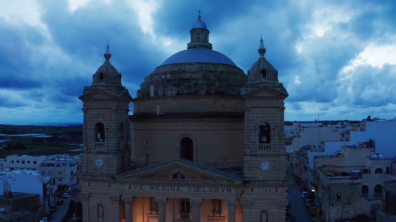Malta drone Mgarr Church and village core in 4k Mp4