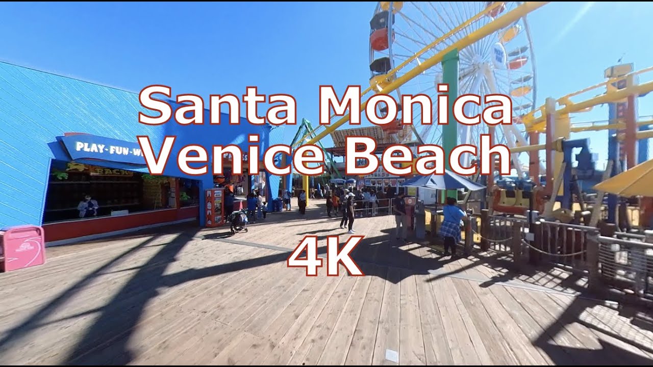 4K Santa Monica to Venice Beach Drone View Walk Los Angeles California | 4K Ultimate Coastal Trail