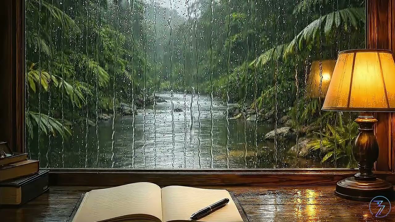 Deep Focus Cozy Tropical River Rain Ambient – 1 Hour of Calm Study & Work Music | MOURZ Studio