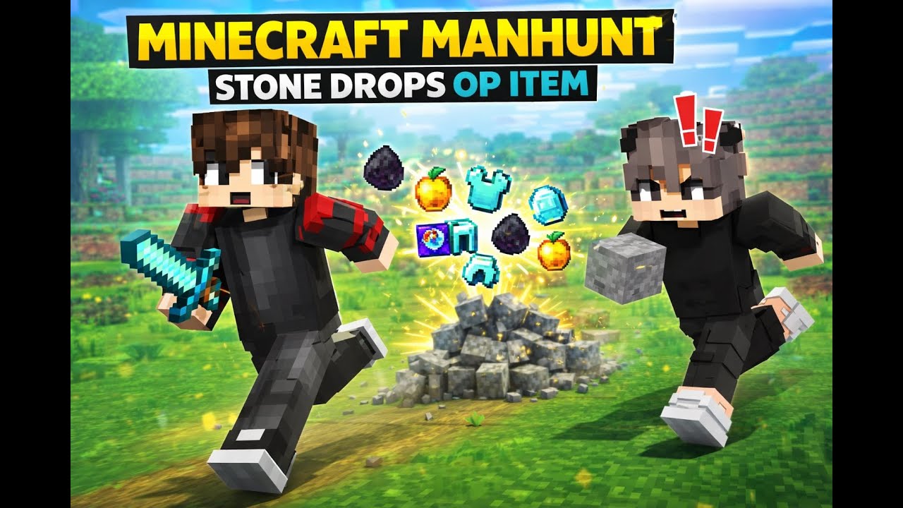 Minecraft Manhunt But Stone Drops Op Items