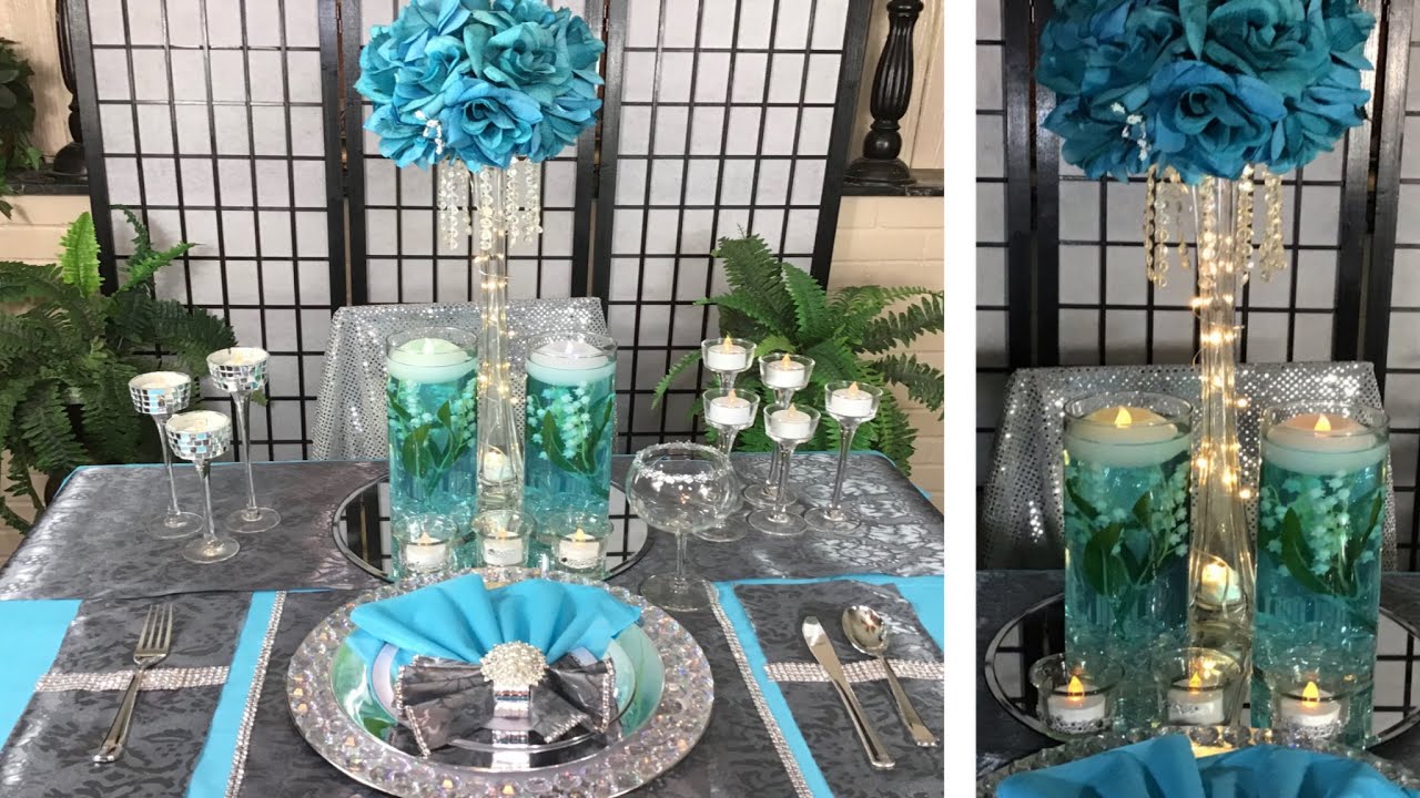 DIY Glam Turquoise and Gray Wedding Centerpiece / Parties / Baby Shower/ Wedding Reception Ideas