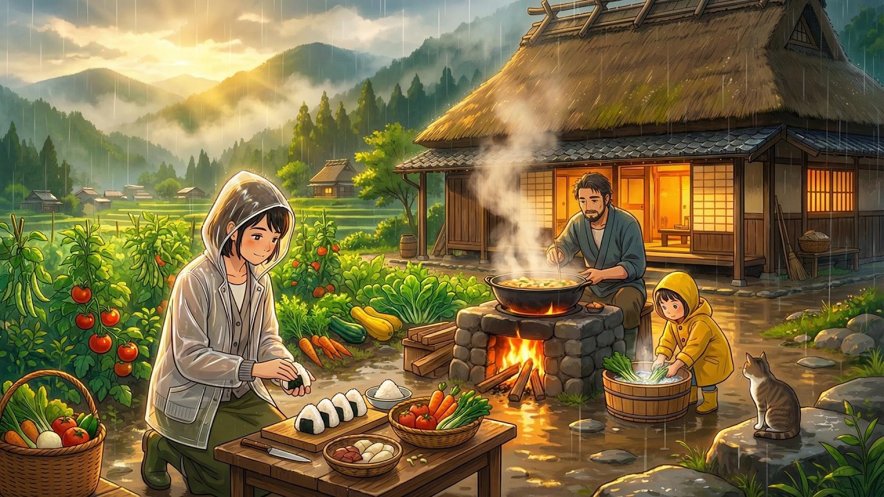Cozy Rainy Day in the Village Garden 🌧️ Cooking & Baking | Ghibli-Style ASMR Escape