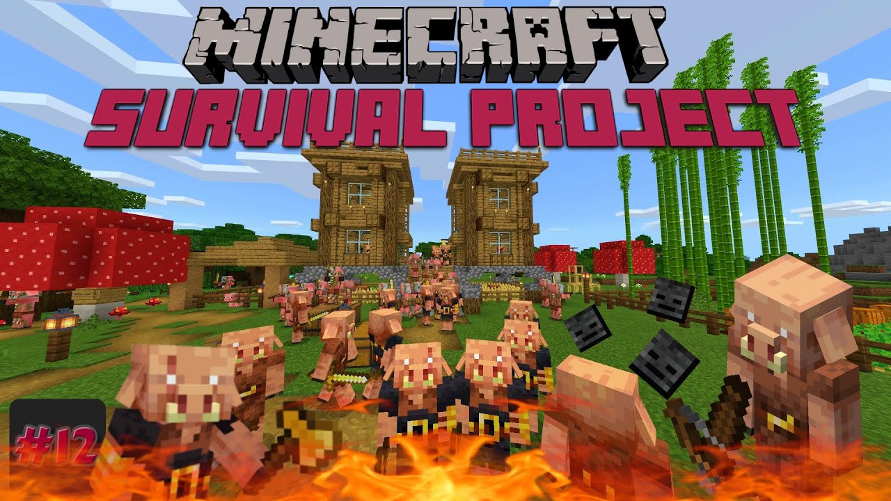 PIGLIN ARMY ATTACKS OUR BASE!! Minecraft - Survival Project #12