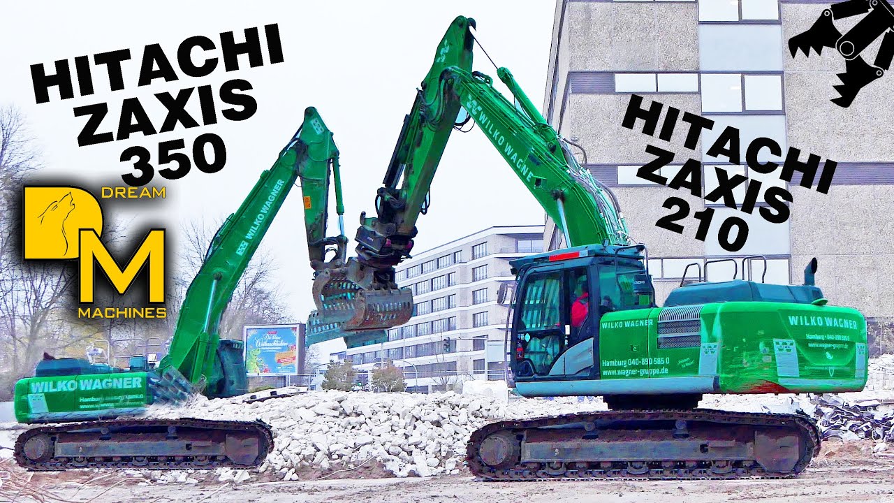HITACHI ZAXIS 210 green excavator! 🟩 HITACHI ZAXIS 350 destroying nasty building ⚠️ 4K 🚧