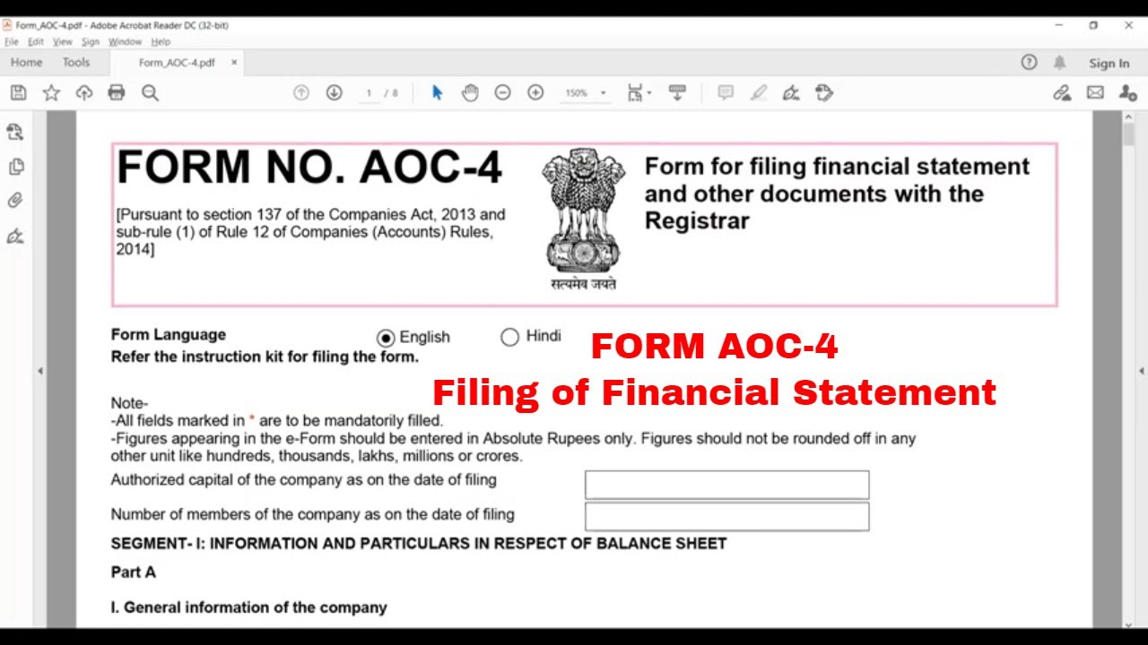 FORM AOC-4 Filing of Financial Statement and other docuements | ROC Annual Filing Compliance