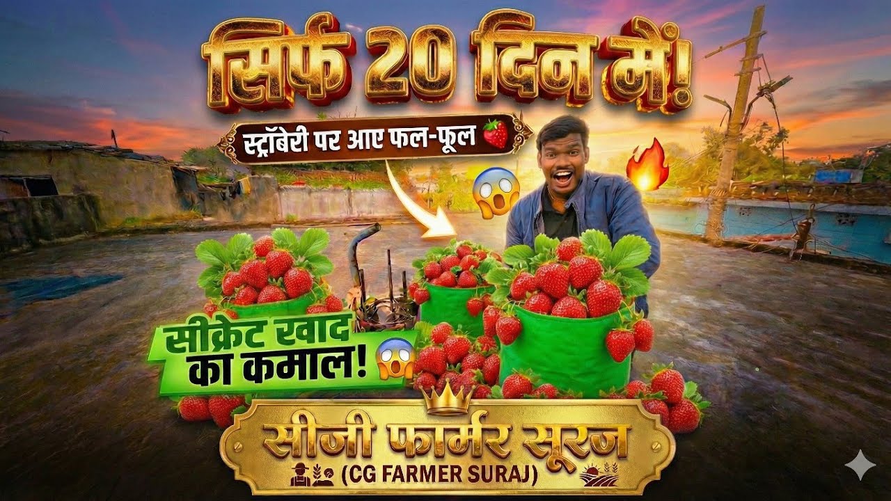 🍓सिर्फ 20 दिन में स्ट्रॉबेरी पर आए फल फूल आए! देखिए अपडेट Strawberry Farming Update #CGFarmerSuraj