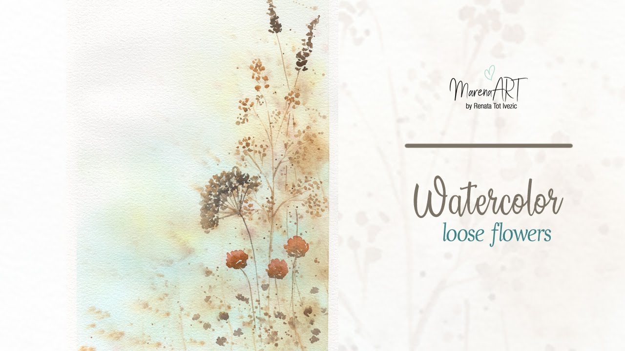 Watercolor turquoise meadow - loose flowers