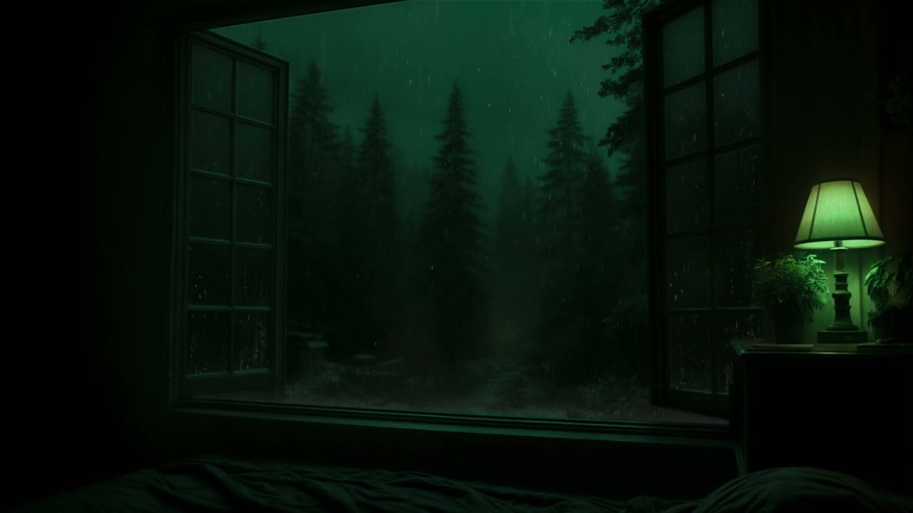 Gentle Night Rain in a Warm Bedroom (No Ads) | Forest Window Ambience for Deep Sleep