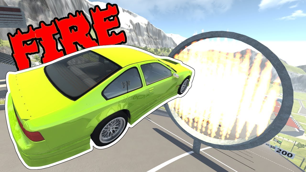 HIGH Speed jumping through FIRE WHEEL #1 - BeamNG Drive | WiszMisz