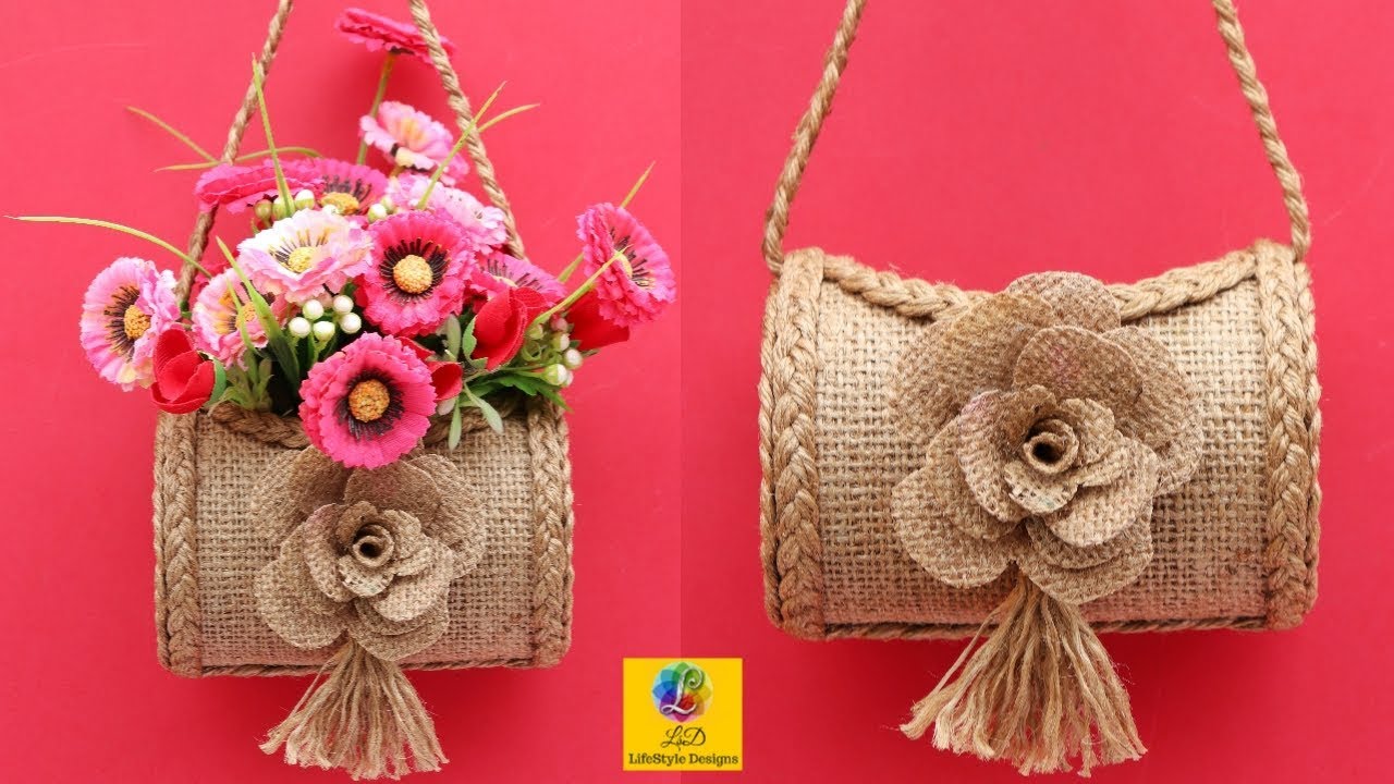 DIY Wall Hanging Flower Vase with Jute | Flower pot Using Jute Rope | Wall Decor Jute Craft Idea