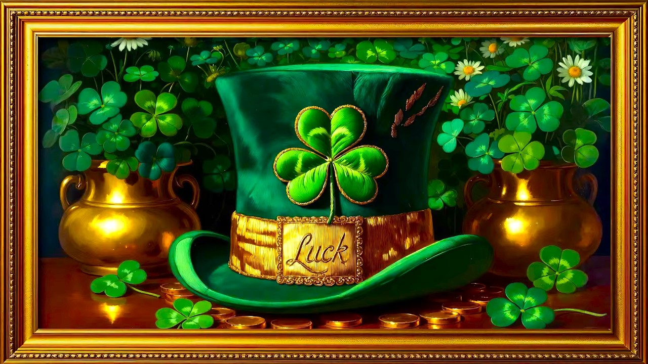 St. Patrick's Day Vintage Art | Leprechaun Hat & Classic Gold Frame | 4K TV Art Screensaver