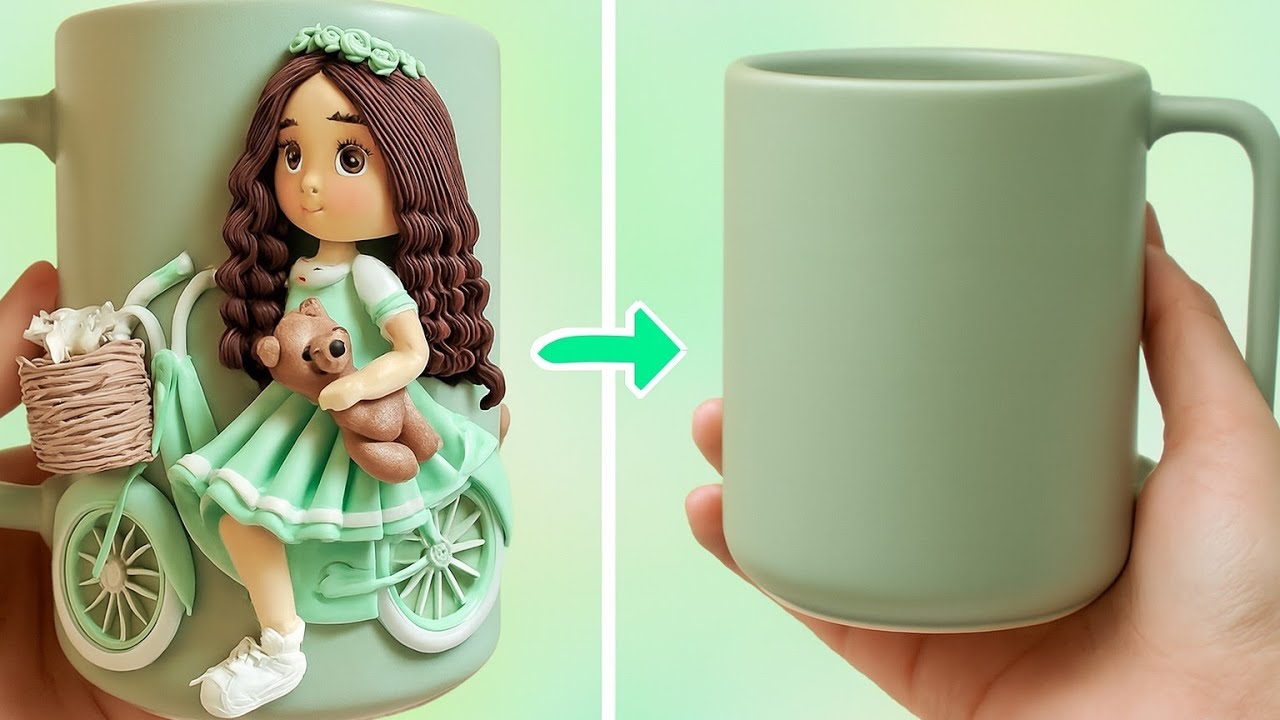 The cutest diy sculpture with polymer clay/diy 💚🧸Enjoy your drink even more with this beautiful mug