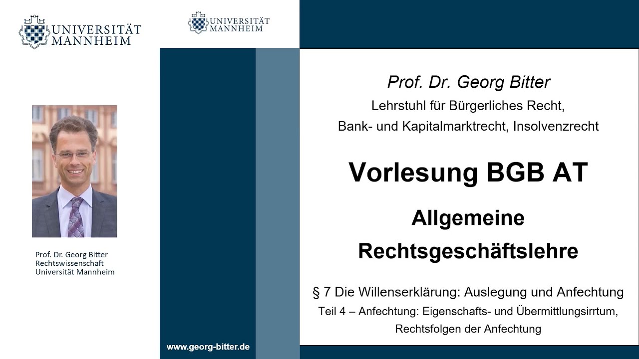 BGB AT – Video Nr. 12 (Die Anfechtung – Eigenschafts- und Übermittlungsirrtum + Rechtsfolgen)