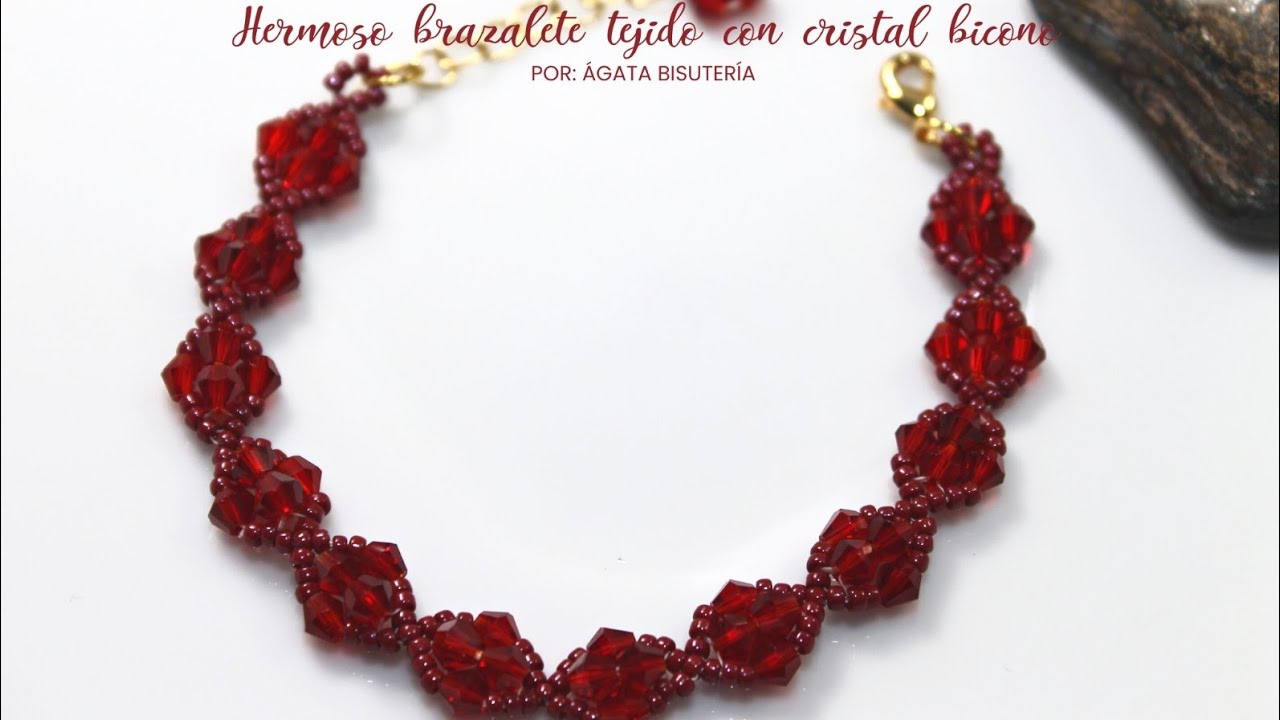 HERMOSO BRAZALETE TEJIDO CON CRISTAL BICONO ✨&hearts;️