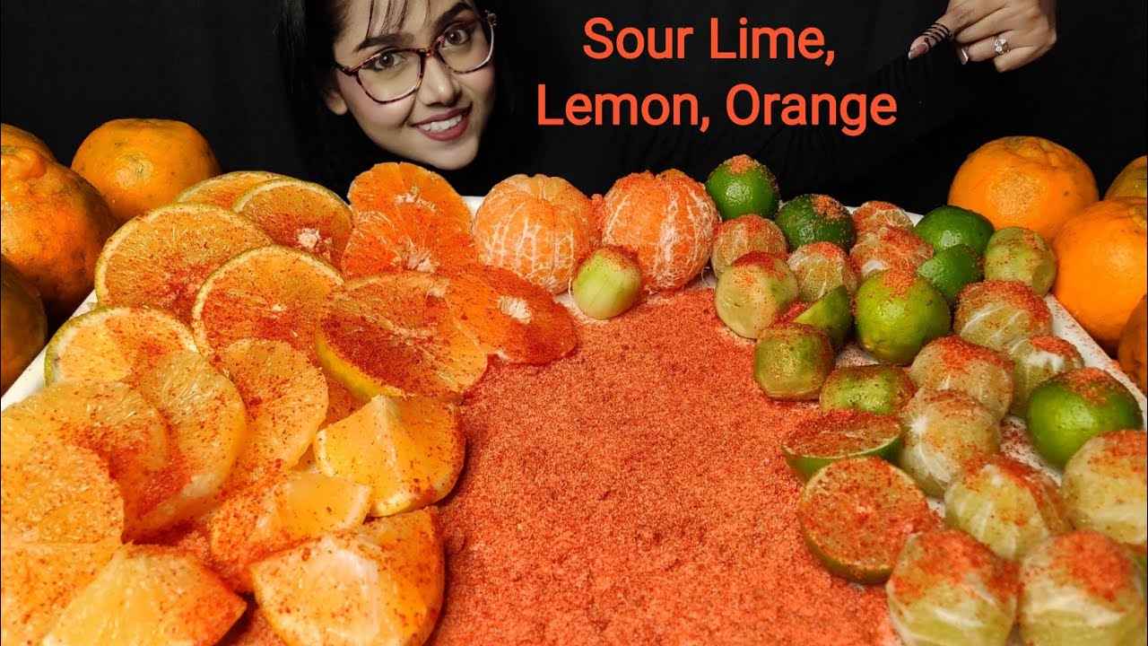 Eating Sour Fruits Challenge | Lemon, Lime Orange Eating | Big bites | Asmr Eating | Mukbang