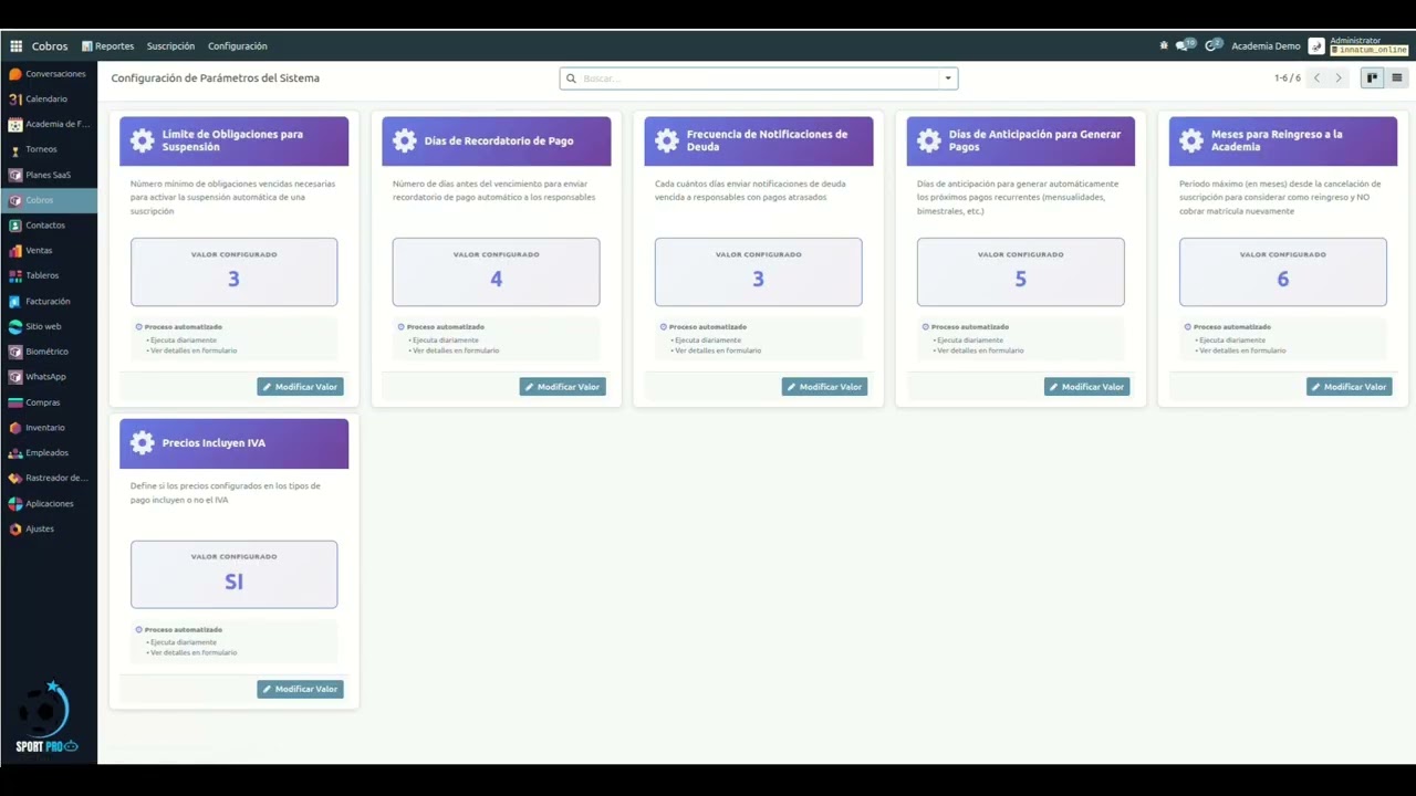 Configuración de Parámetros del Sistema