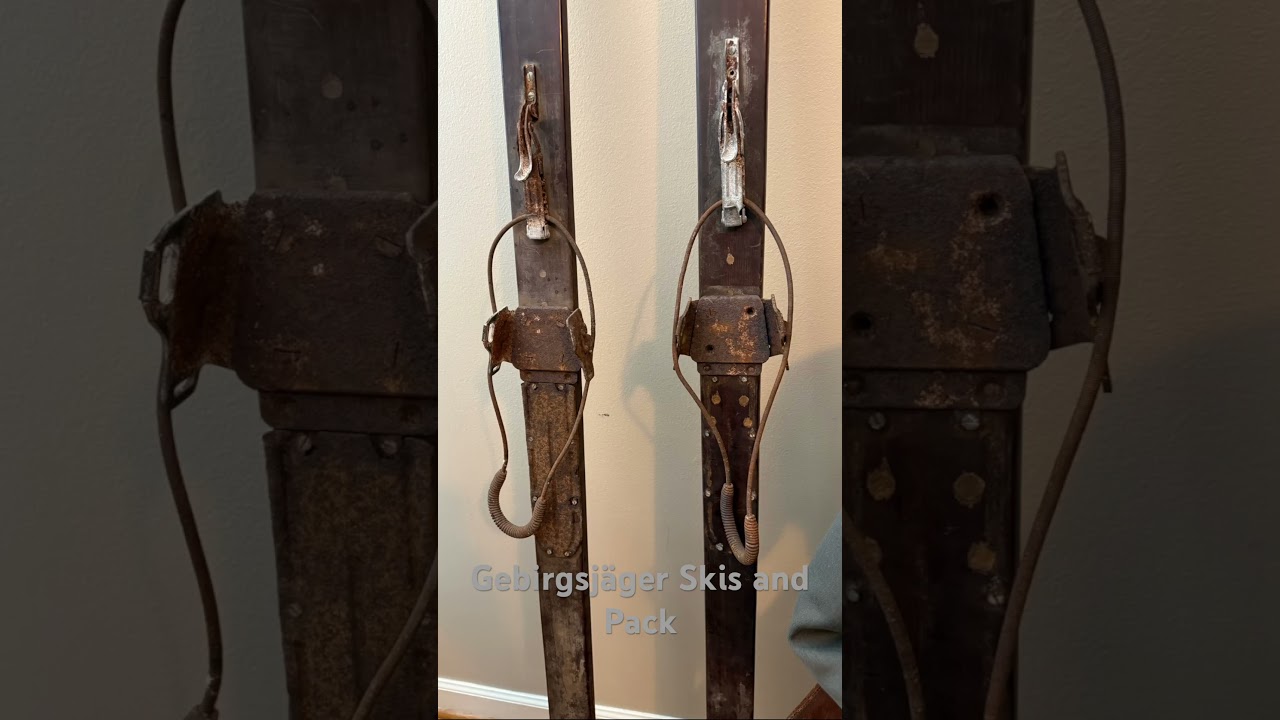 Ww2 German Gebirgsj&auml;ger Bakelite Skis and Pack.  #ww2 #fieldgear #wwii #german #skigear #vintageski