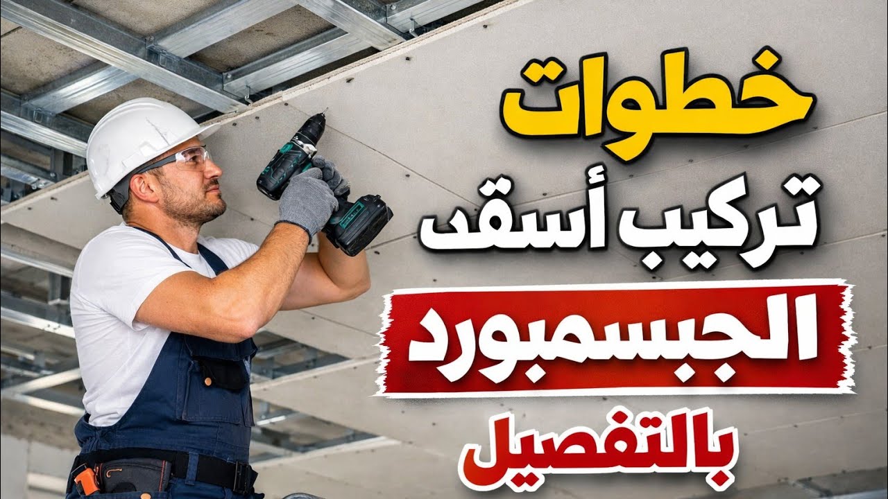 تثبيت الجبس بورد فى السقف - تنفيذ الجبس بورد - تعلم الجبس بورد - الجبس بورد الفلات - الجبس بورد اسقف