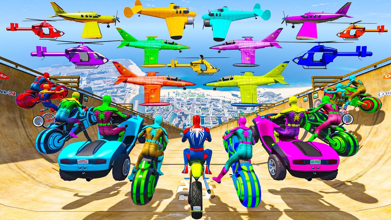 Rainbow Spiderman vs Longest Ramp in GTA 5   Jumping from Highest Mega Ramp in GTA 5 #13