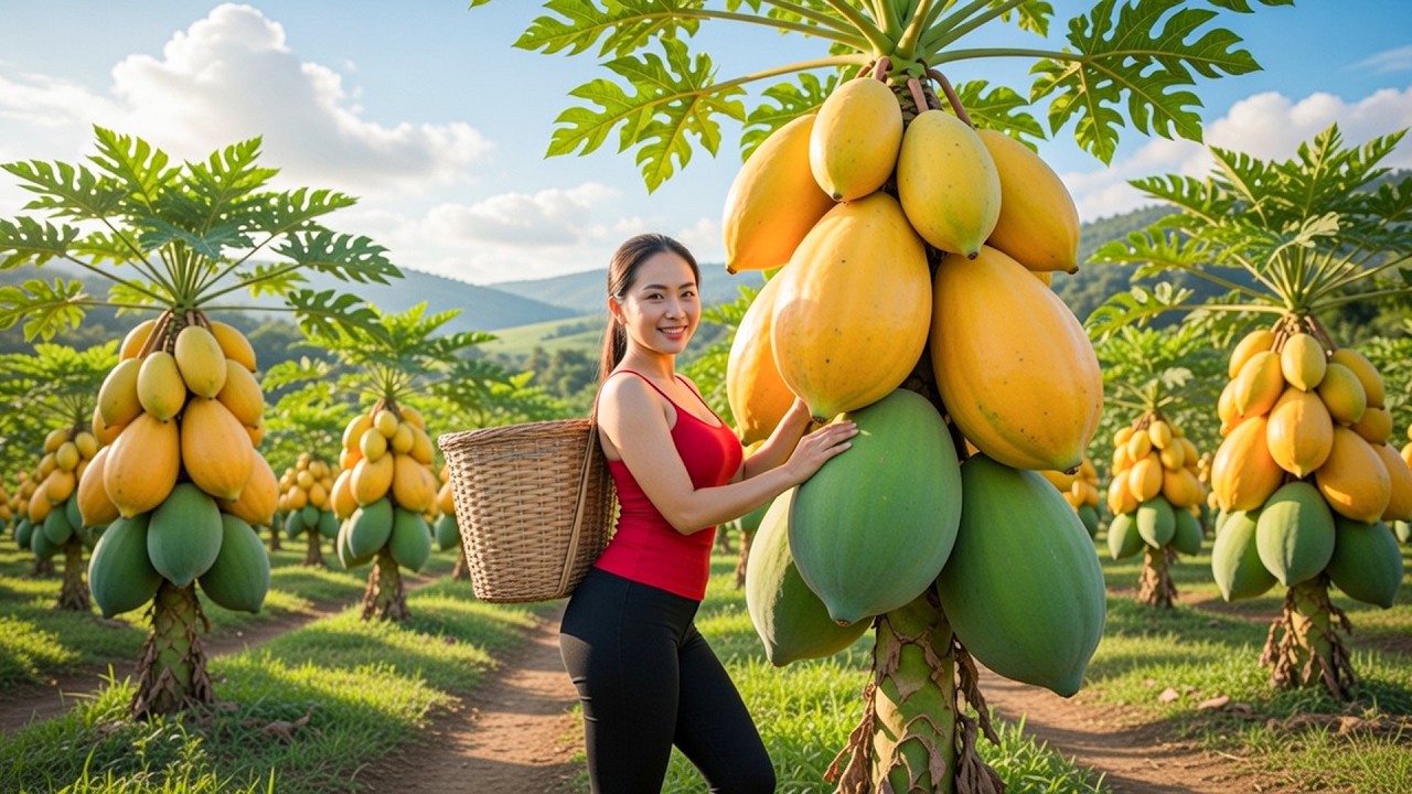 Harvesting Thousands of Fresh Organic Papayas to Sell at the Market | Emma Daily Life