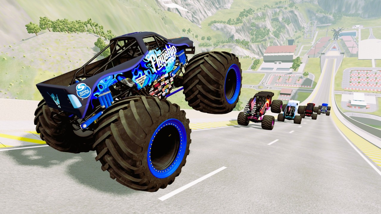 Epic High Speed Monster trucks jumps stunts & RMD random car #10 | BEAMNG Drive