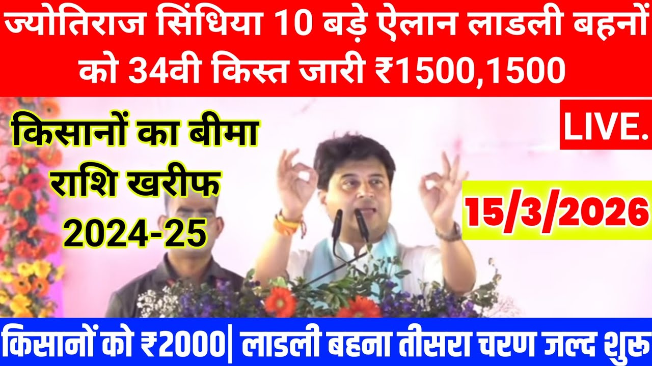ज्योतिराज सिंधिया 10 बड़े ऐलान/लाडली बहनों को 34वी किस्त जारी/ ₹1500/किसानों को बड़ी सौगात/fasal/