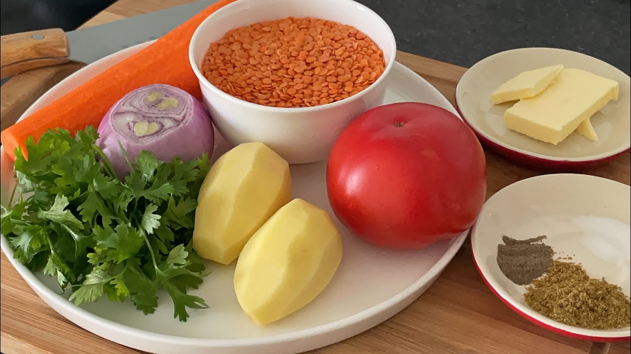 شوربة العدس بالخضار Lentil soup with vegetables