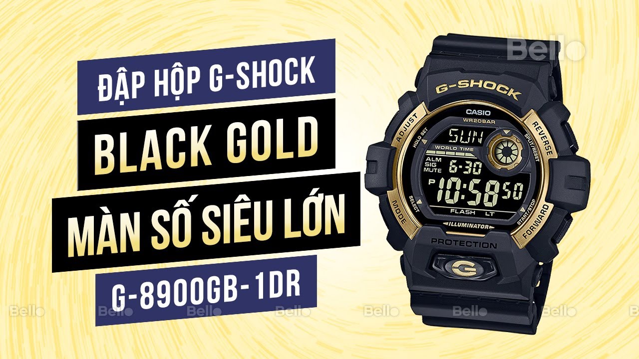 G-Shock Black Gold mới nhất G-8900GB-1 với màn số siêu lớn cùng chế độ autolight đèn kép tự động