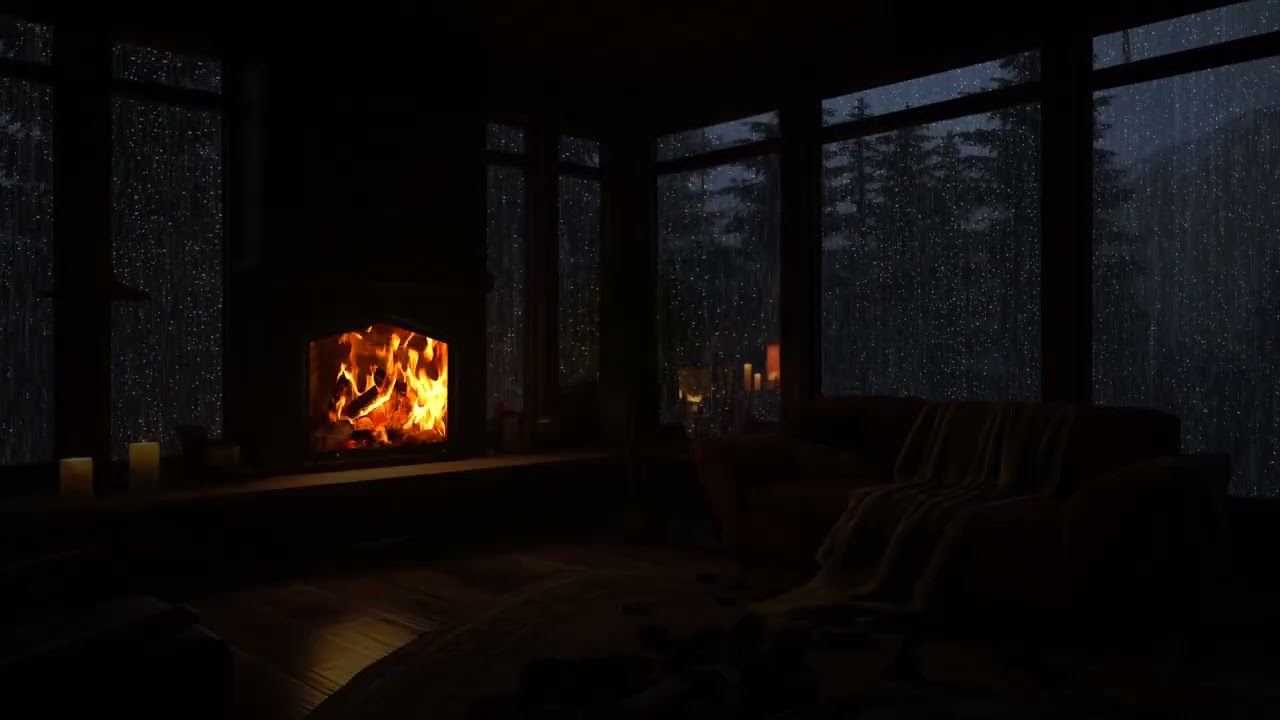 Deep Sleep Sanctuary 🌙 Soft Rainfall and Cozy Fireplace Ambience for Healing Stress and Calm Nights