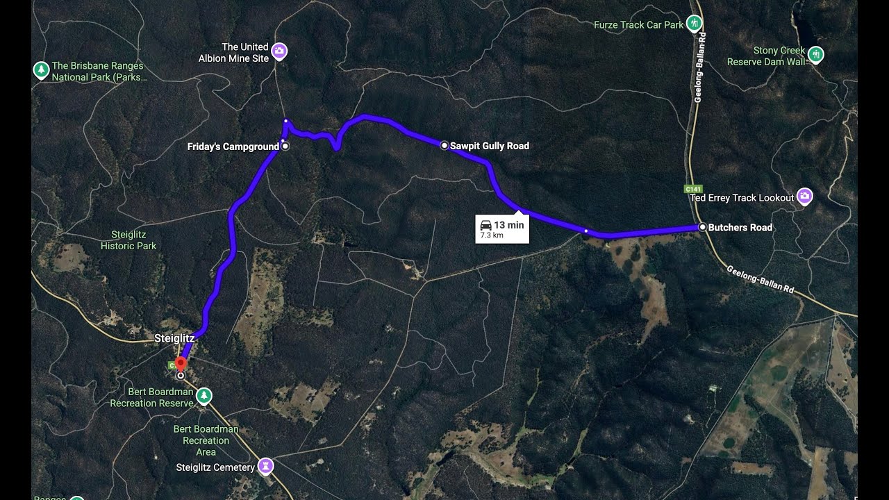 Brisbane range - Butcher Rd - Sawpit Gully - Friday Camping Ground - Stiglitz Durdidwarrah Rd