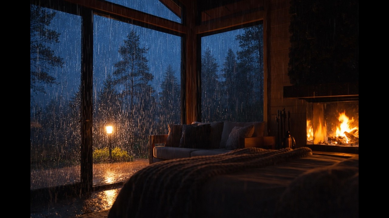 Calm Rain in a Warm Cozy Cabin | Deep Sleep with Relaxing Night Rain Sounds