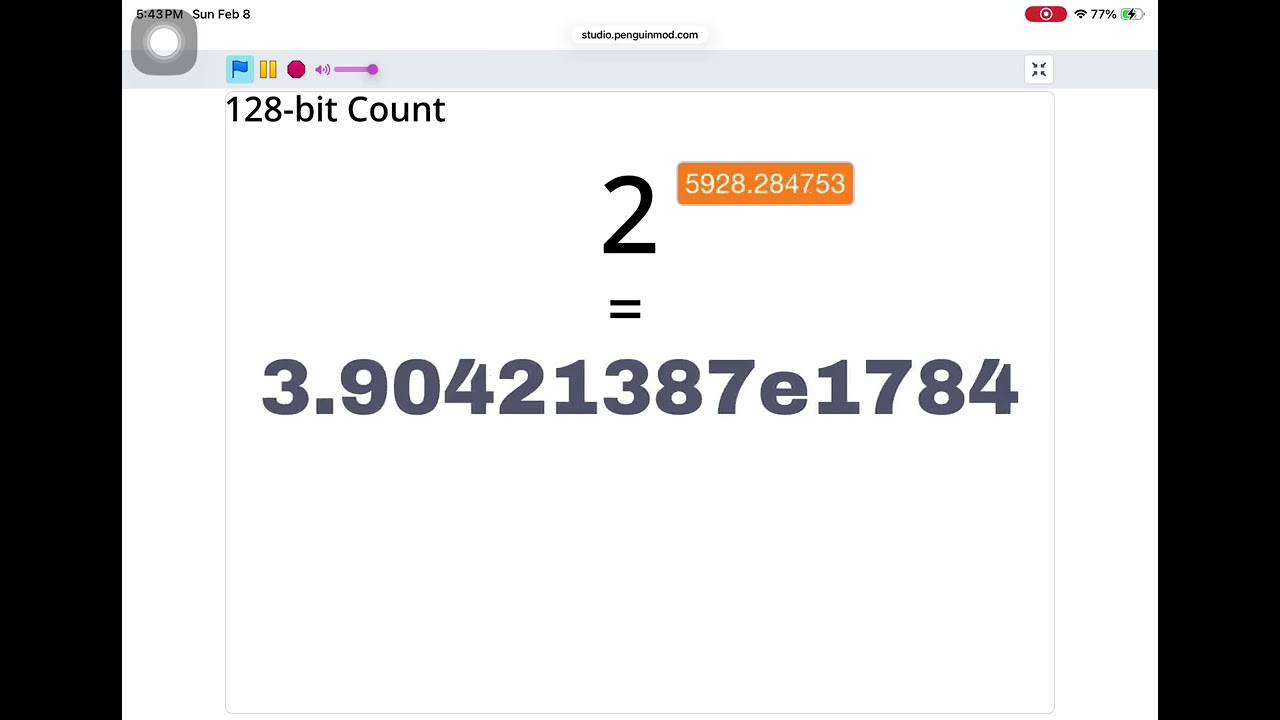 2^0 to 2^16384 countup timer (sorry the bell was a little early)