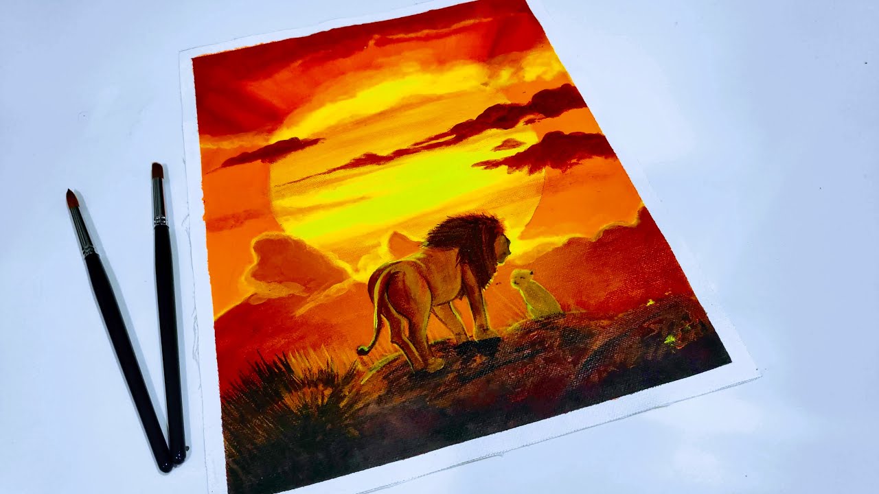 Painting Tutorial of The Lion King 2019 cover on Canvas using Acrylic Colors | Glow in dark effect