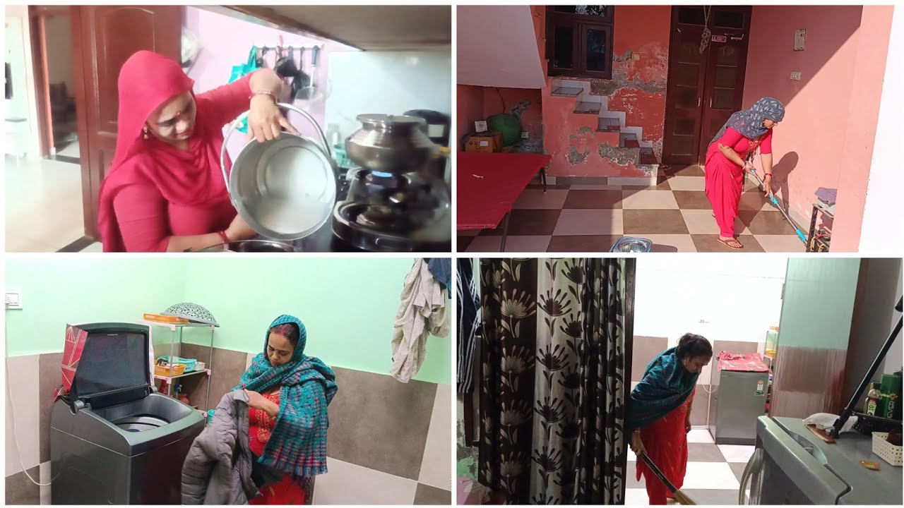 ☀️सुबह5:30​ उठकर🏘️घर की साफ सफाई के साथ💁कैसे कर लेती हूं कपड़े धोने🍱 खाना बनाने के सभी काम अकेले ही