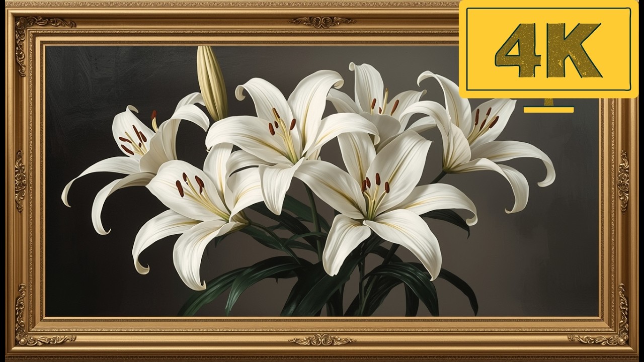 4K TV WALLPAPER Elegant White Lily Flowers | Classic Floral Fine Art Wall Decor