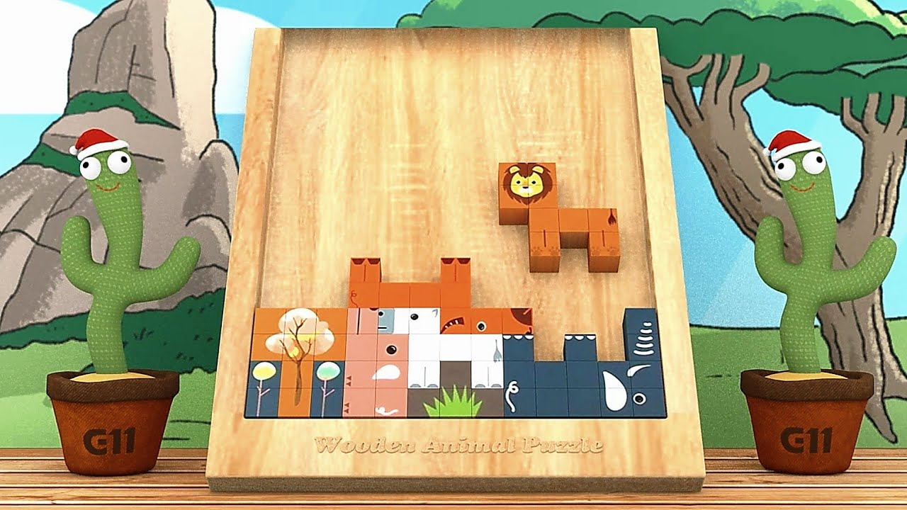 Wooden Animal Puzzle with Dancing Cactus